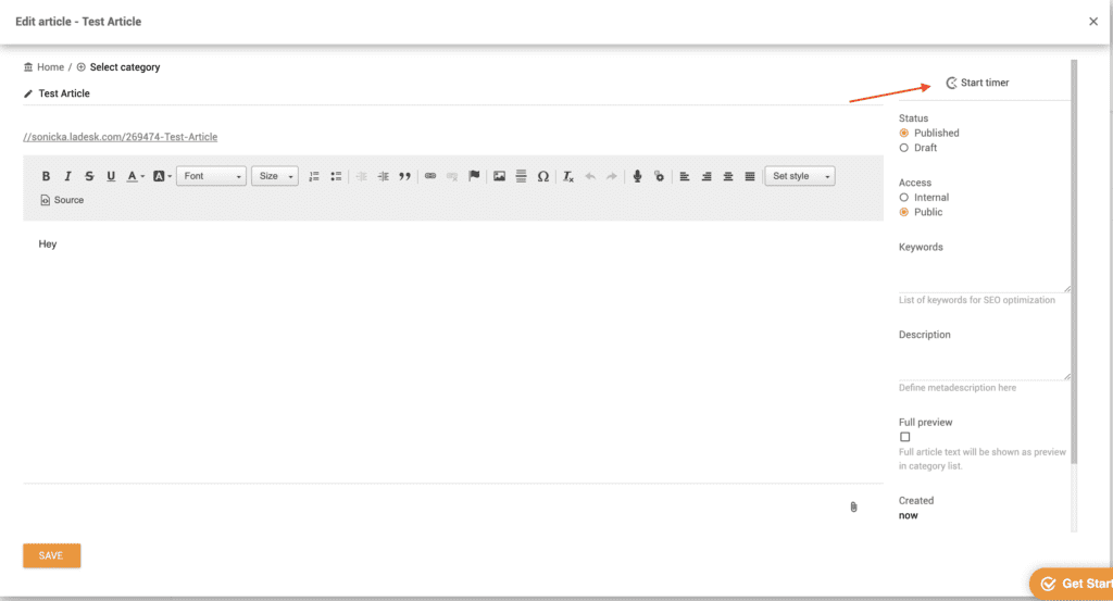 Minuteur Clockify dans la base de connaissances