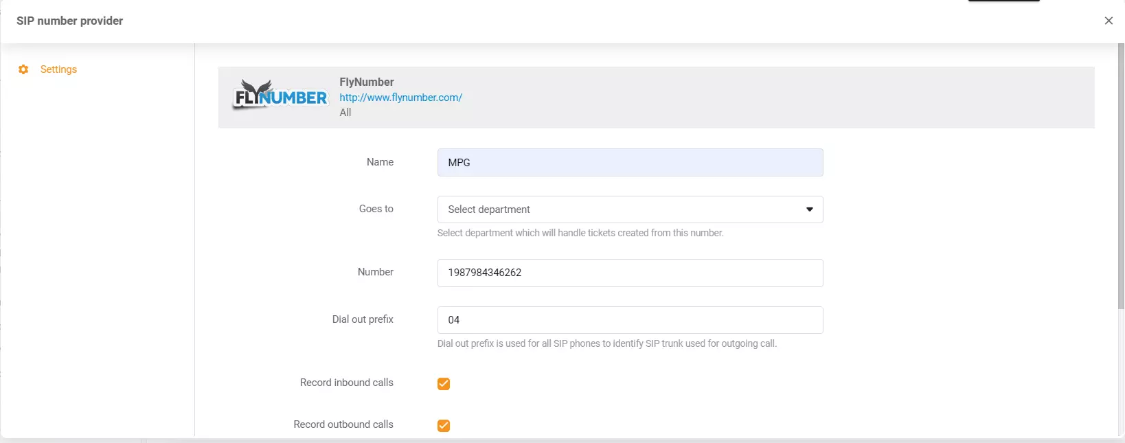 Identifiants FlyNumber