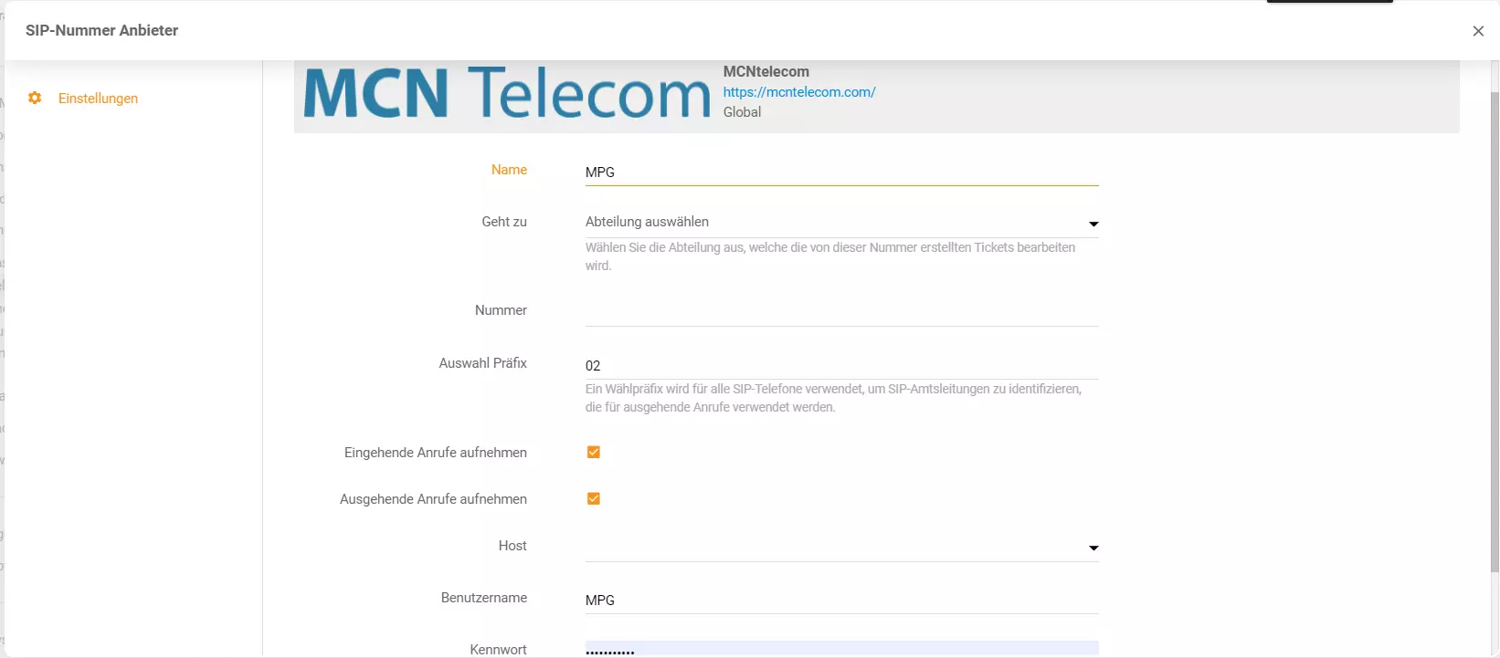 Intégration MCN Telecom LiveAgent