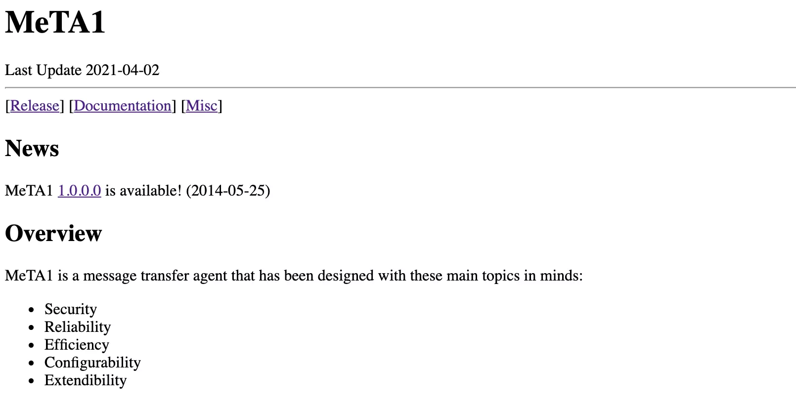 Page d'accueil MeTA1