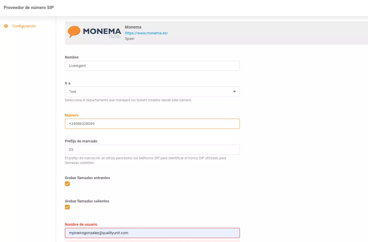 Intégration Monema LiveAgent