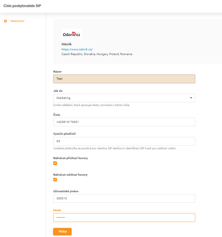 Identifiants Odorik.cz