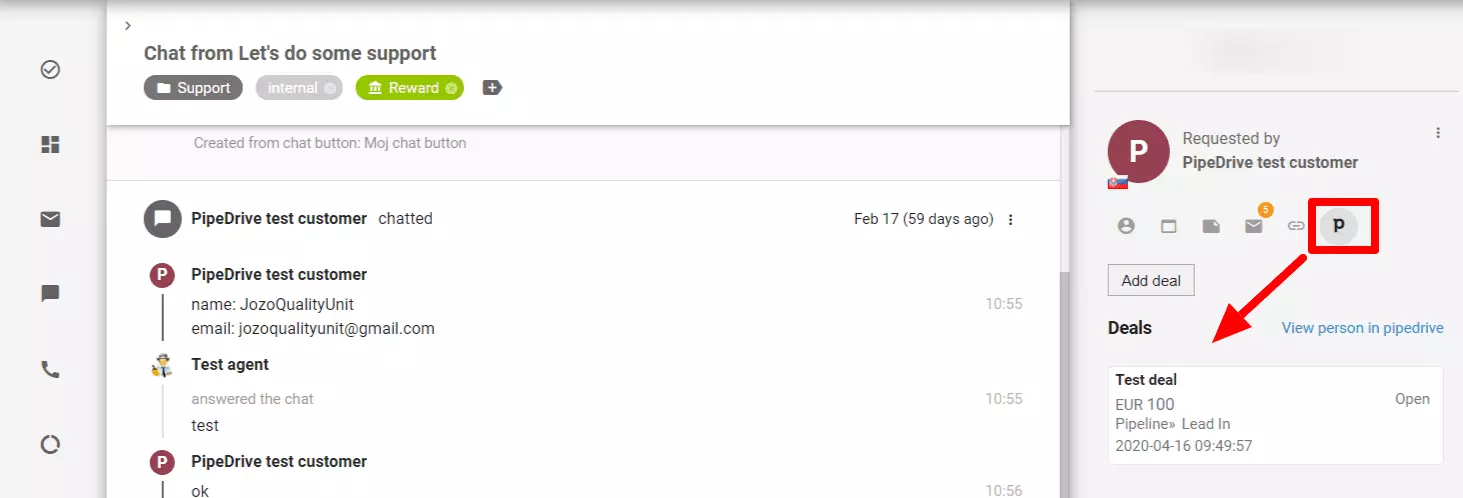 PipeDrive integration features in LiveAgent