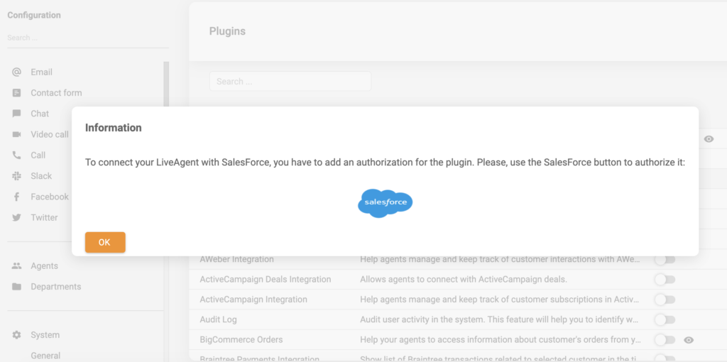 Connexion à l'intégration Salesforce