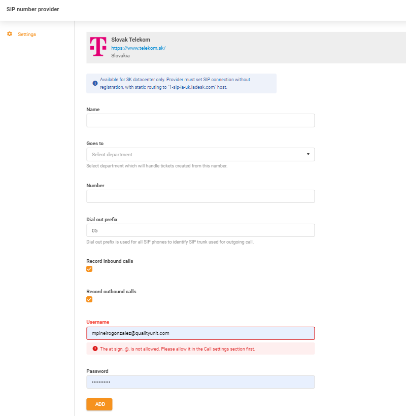Identifiants Slovak Telekom