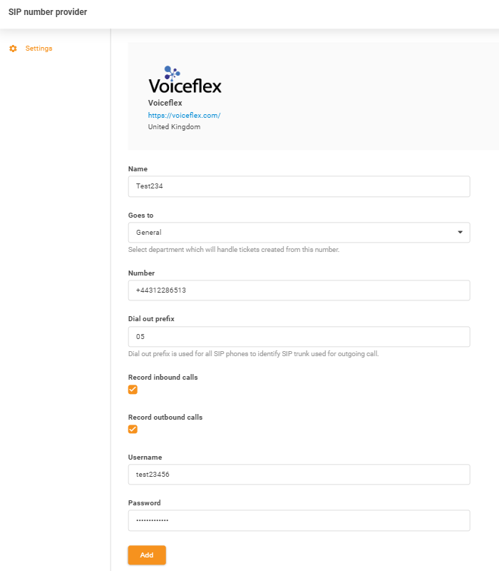 Saisie des identifiants Voiceflex