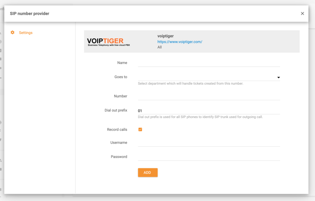 VoipTiger dans LiveAgent