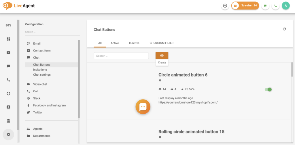 Paramètres du bouton de chat dans la configuration LiveAgent