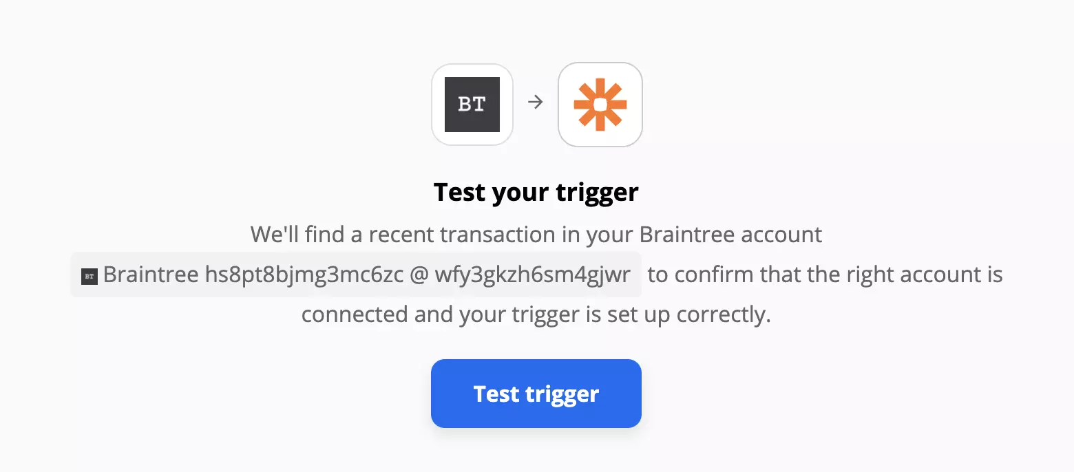 Test du déclencheur Braintree sur Zapier