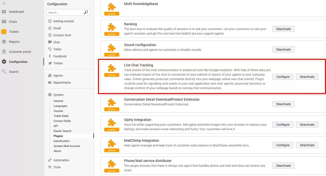 Suivi du chat en direct LiveAgent