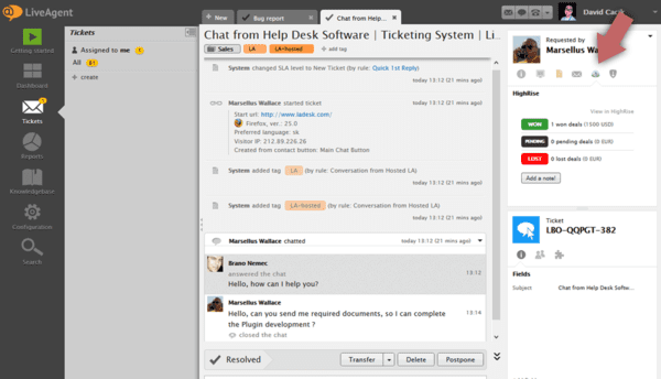 Intégration Highrise LiveAgent