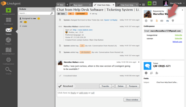 Intégration GetResponse LiveAgent