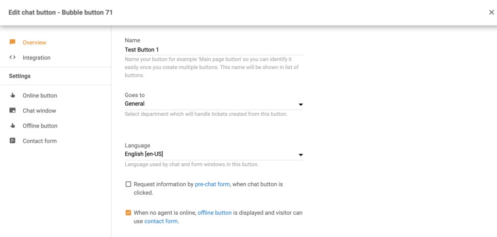Configuration du bouton de chat dans le cadre de l'intégration Volusion
