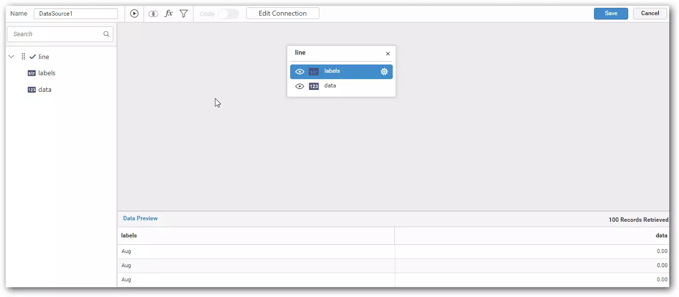 Vue de conception des données Bold BI