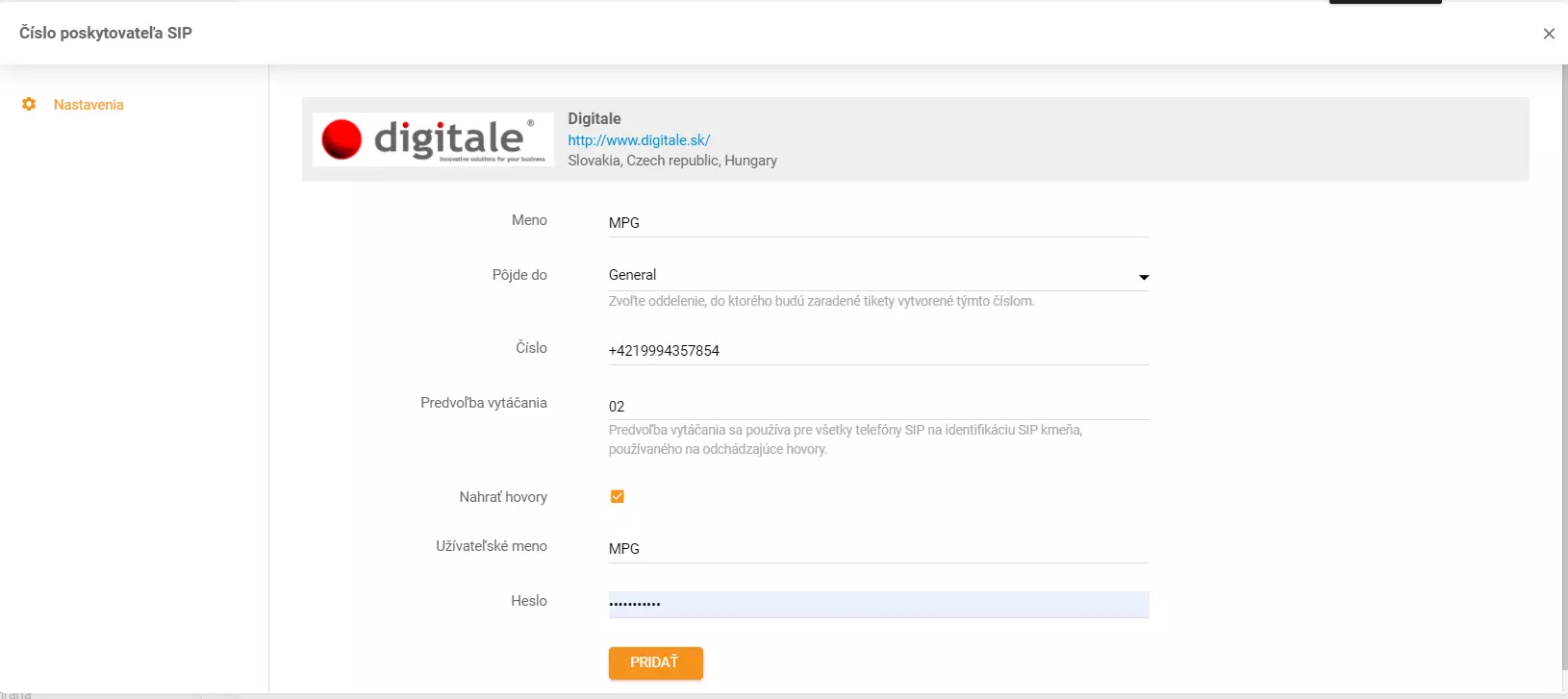 Configuration des identifiants Digitale