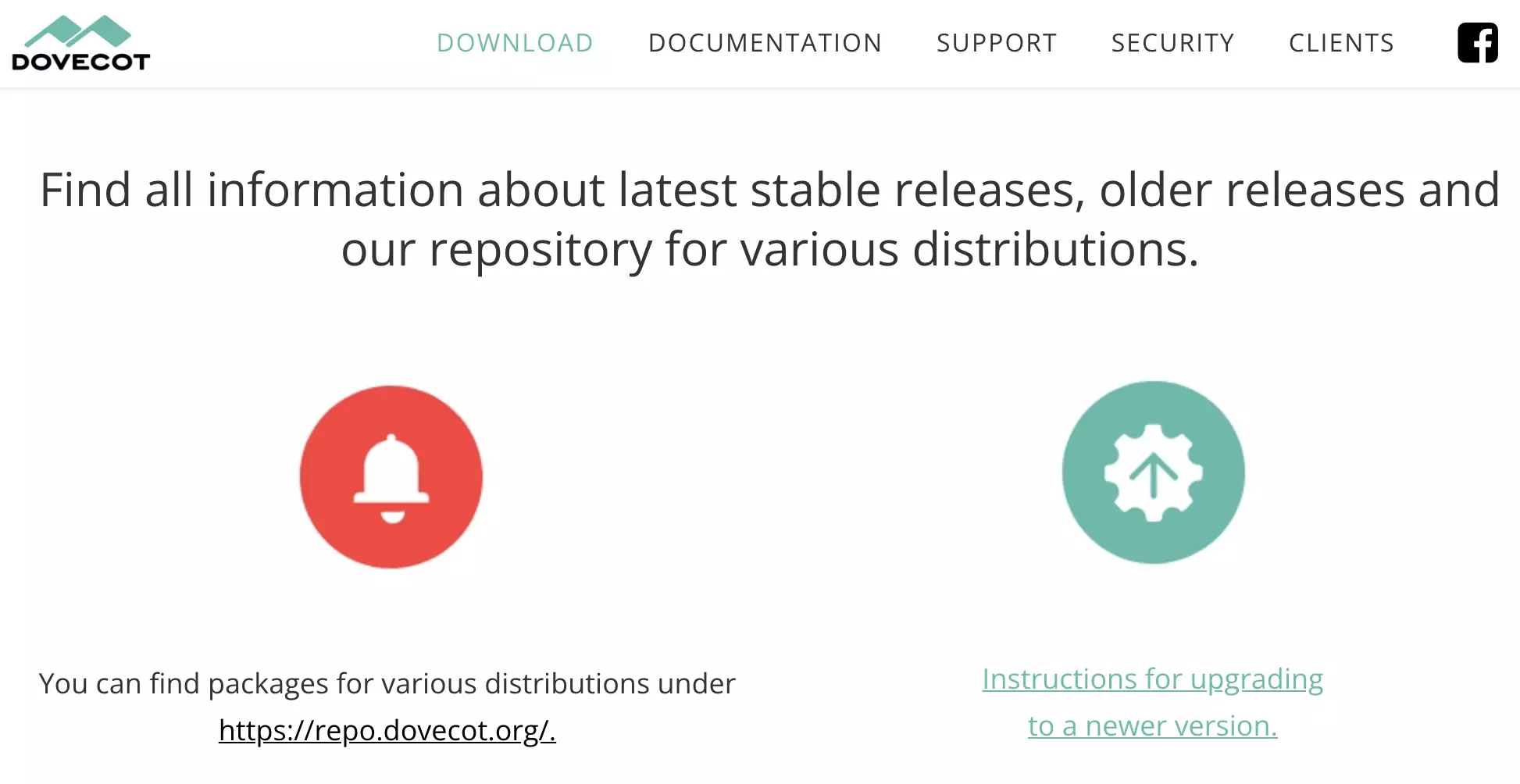 Site web Dovecot avec téléchargements disponibles de la dernière version