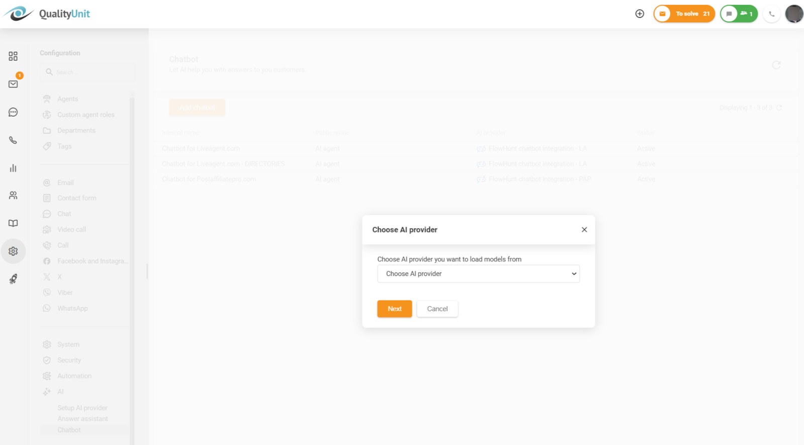 Choix du fournisseur de chatbot IA