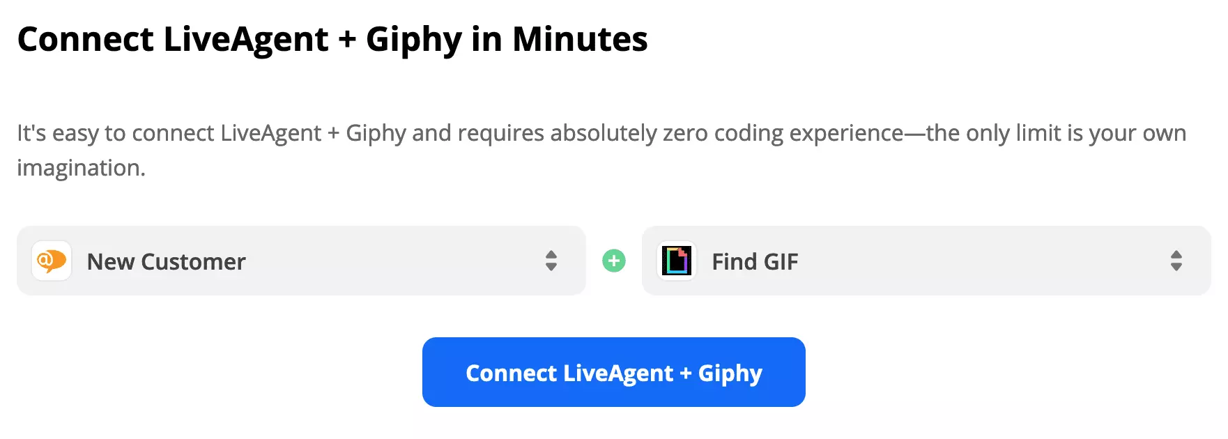 Déclencheur LiveAgent et action Giphy sélectionnés sur Zapier