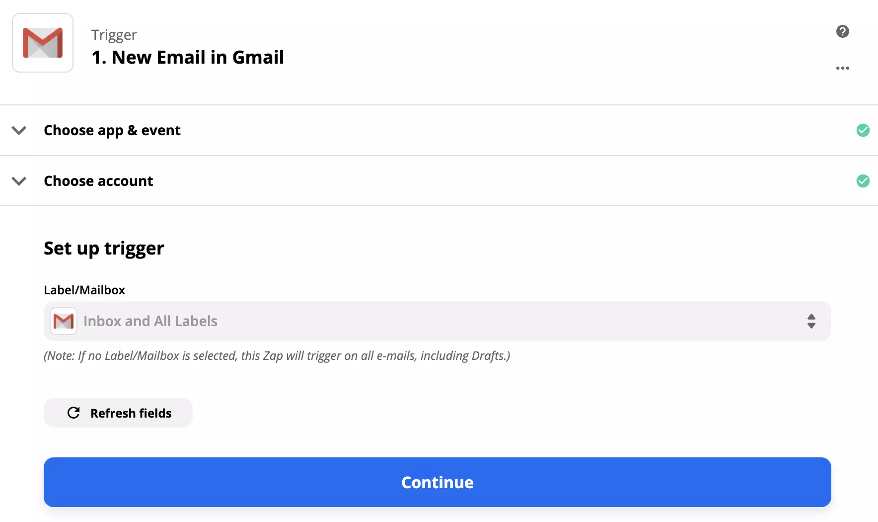 Configuration du déclencheur Gmail dans Zapier