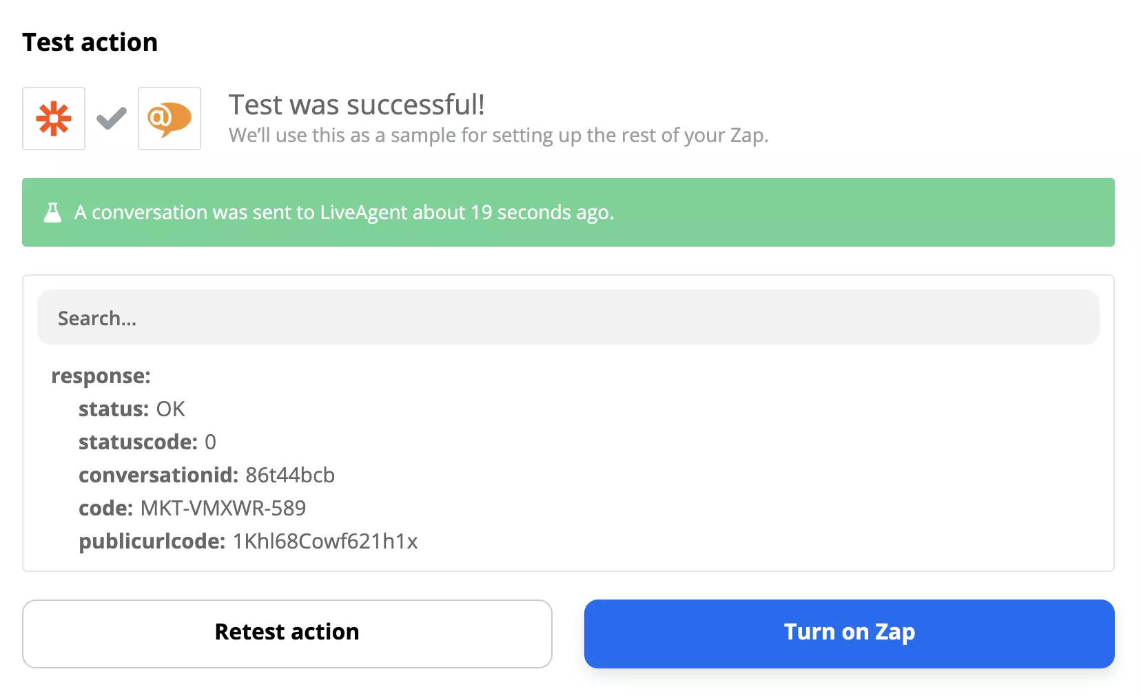 Exemple de test réussi de LiveAgent et Gmail