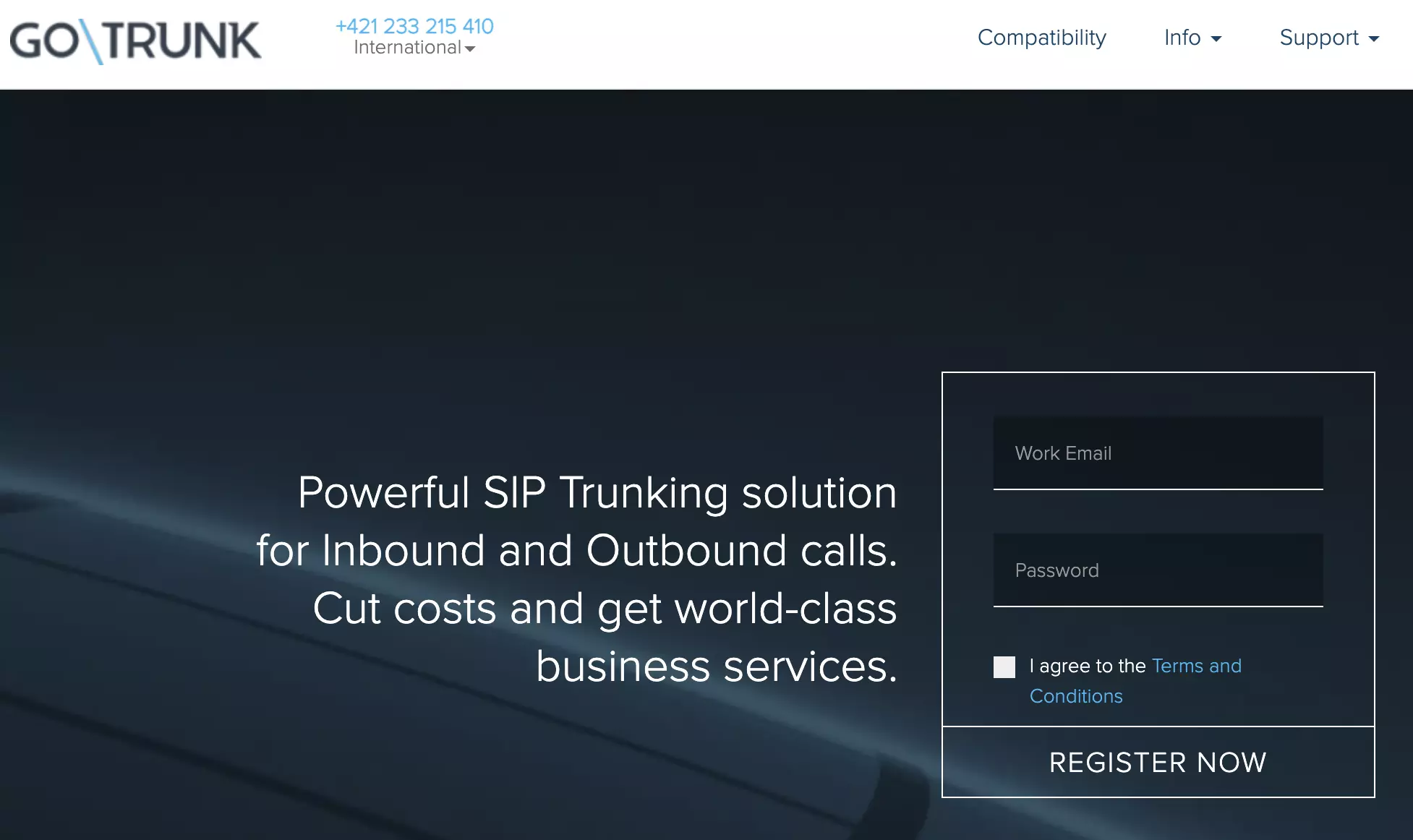 Page d'enregistrement GoTrunk