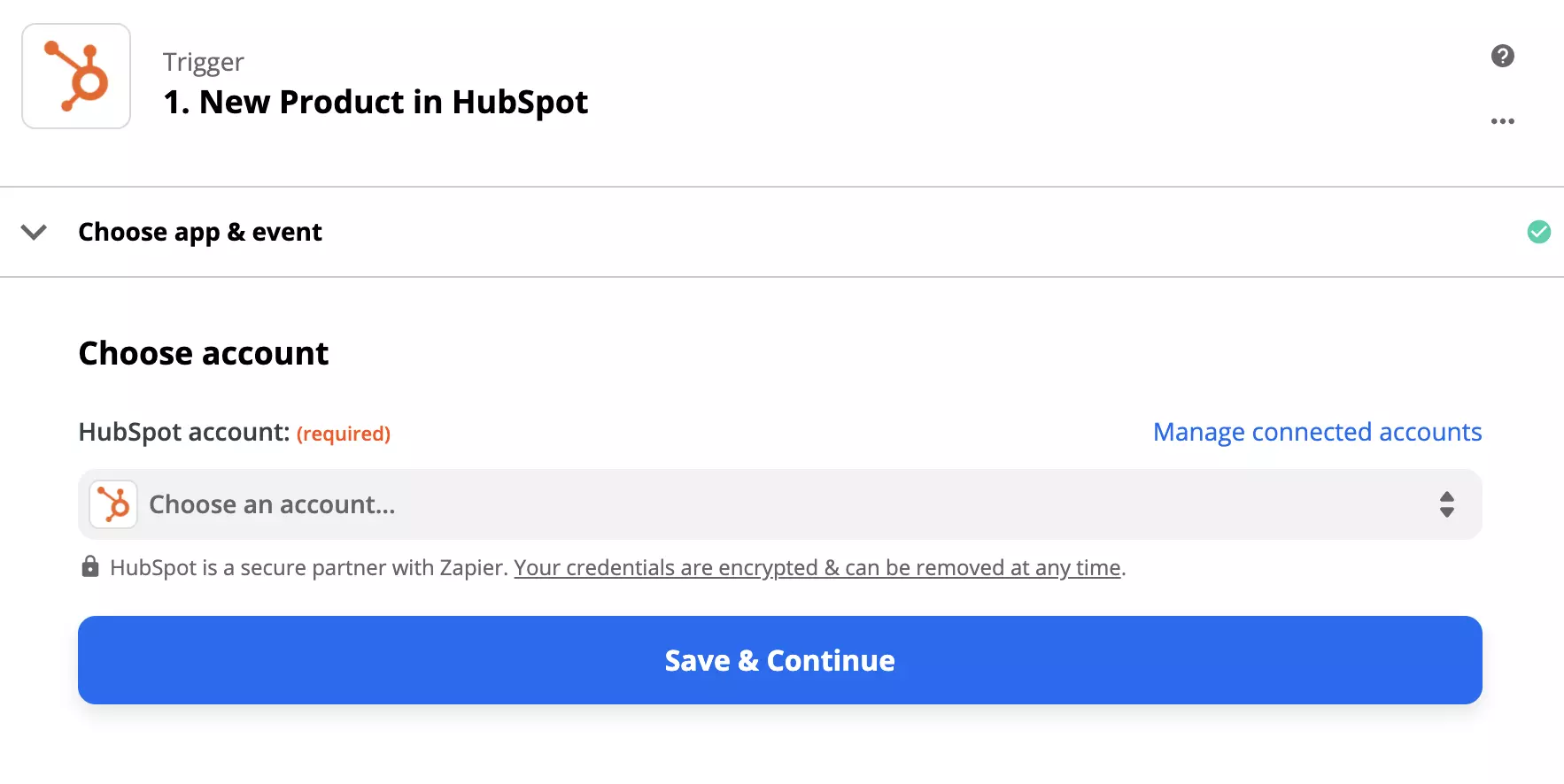Options de configuration du déclencheur HubSpot dans Zapier
