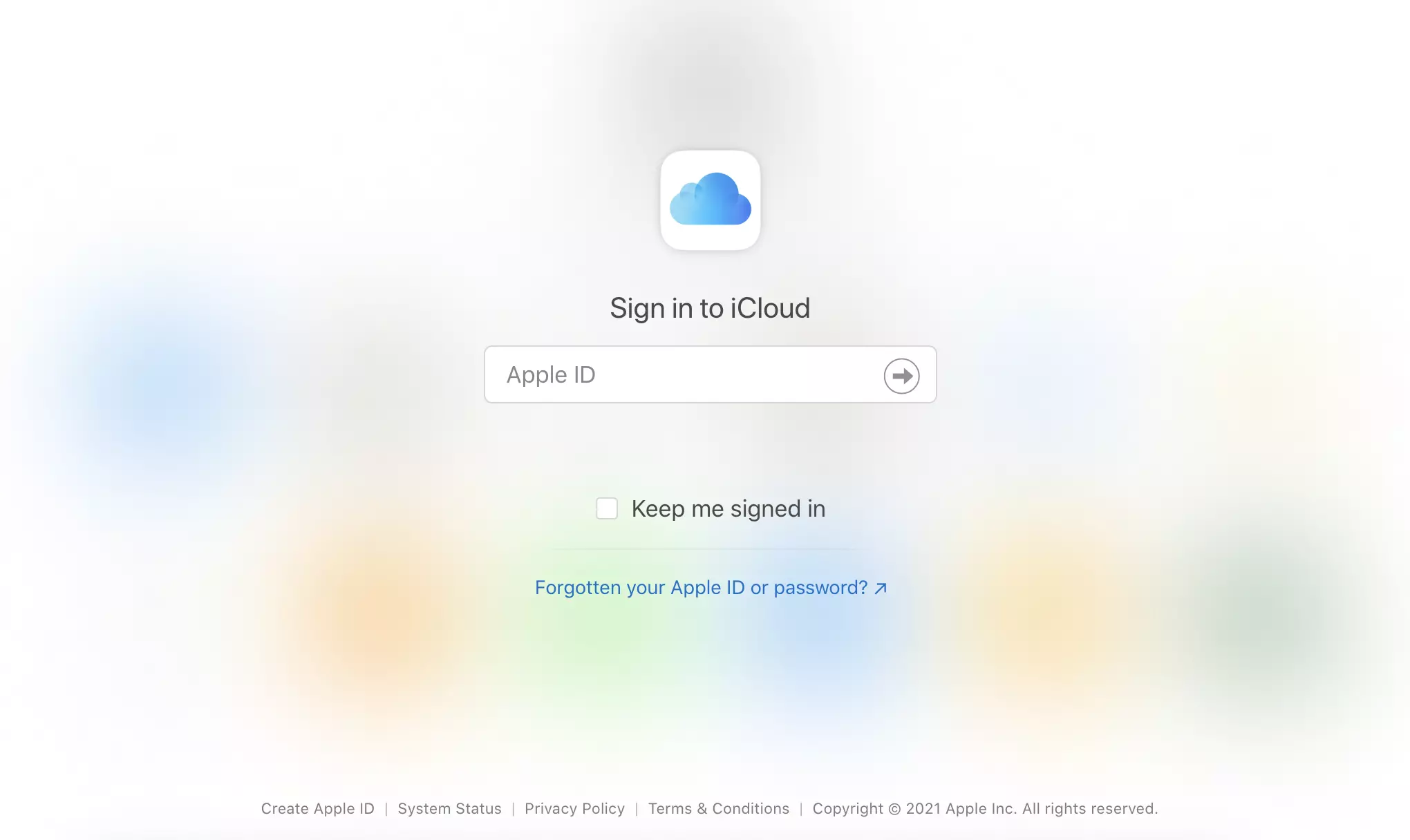 Site web iCloud avec options de connexion