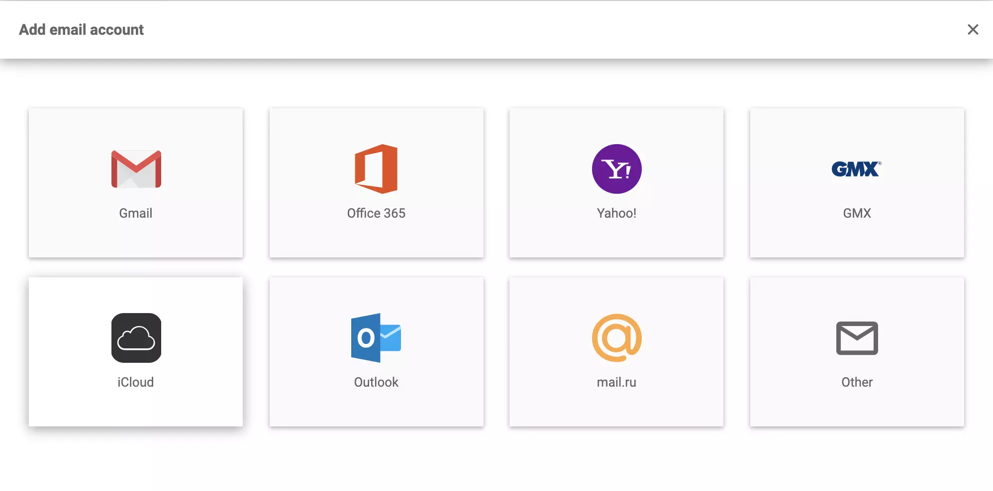iCloud dans les paramètres de messagerie de LiveAgent