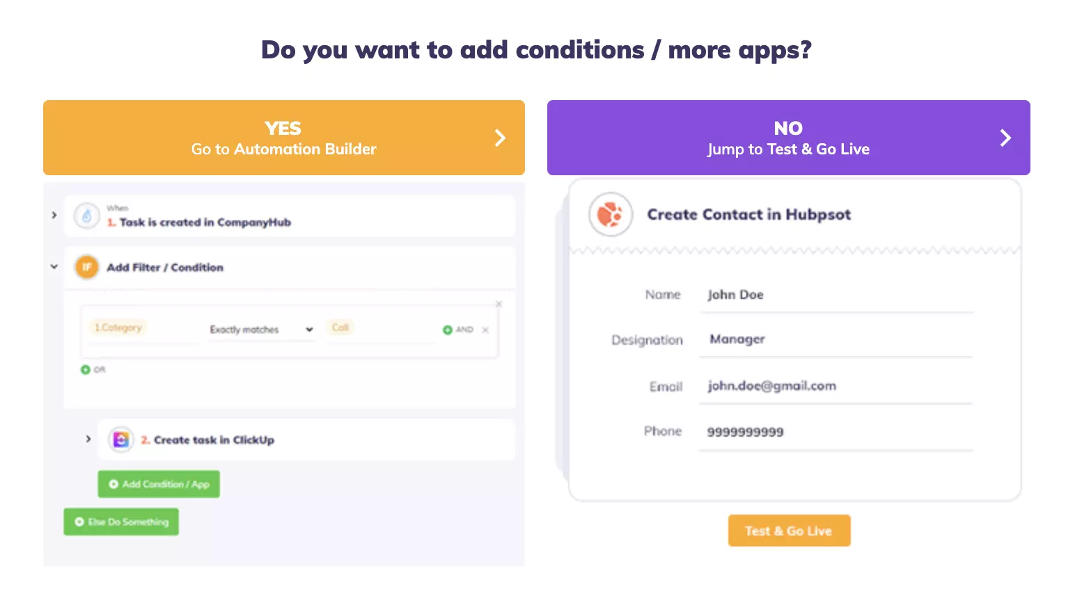 Choix du générateur d'automatisation ou passage au test et mise en direct de l'intégration