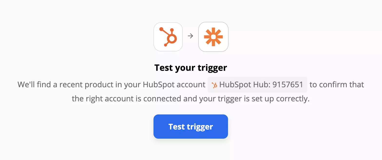 Un test de déclencheur HubSpot sur Zapier