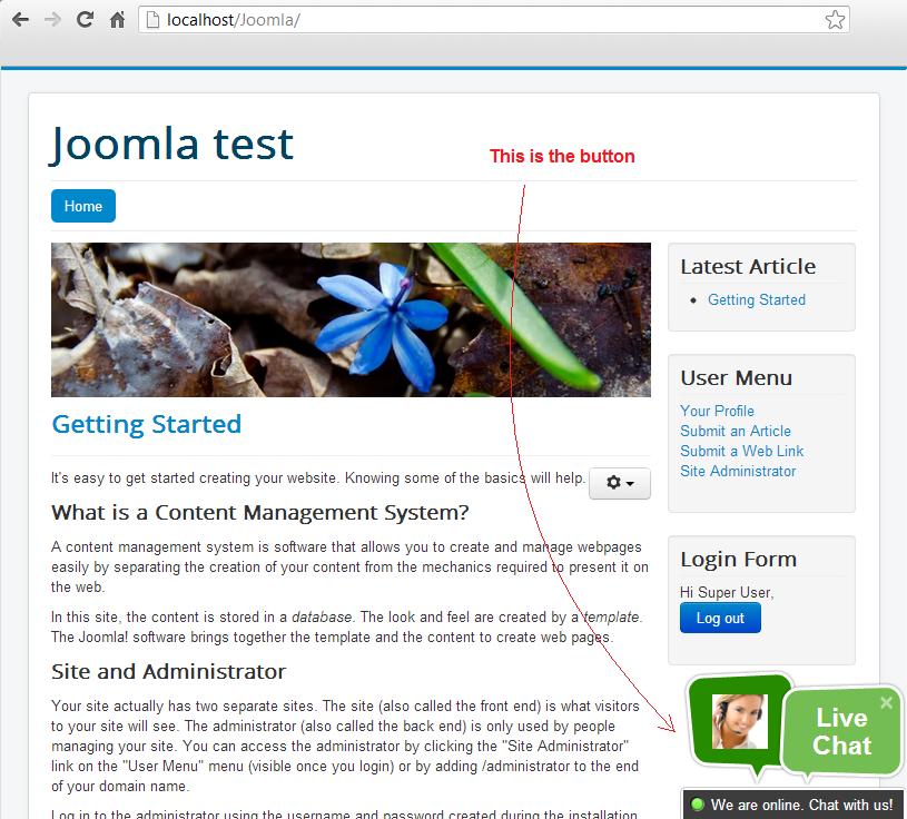Affichage du bouton de chat en direct Joomla