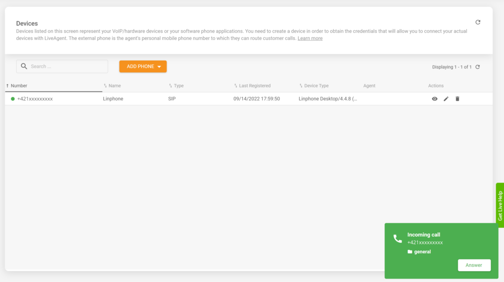 Intégration Linphone LiveAgent