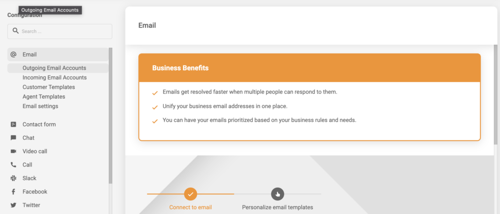 Sélection de compte de messagerie sortant ou entrant dans LiveAgent