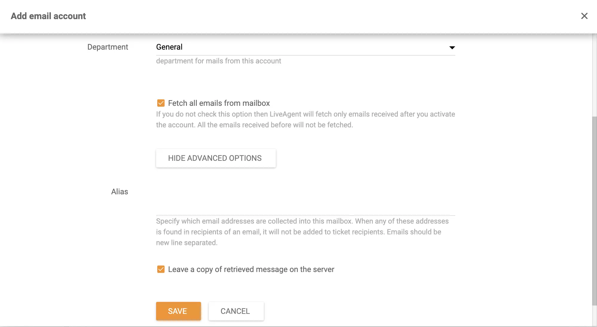 Ajouter un compte e-mail dans LiveAgent