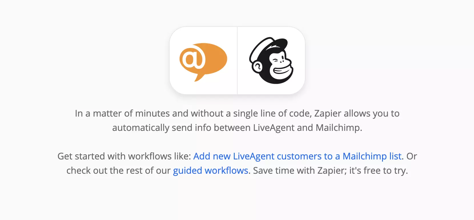 Page des intégrations LiveAgent et Mailchimp sur Zapier
