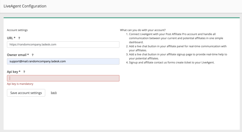 Configuration du chat en direct