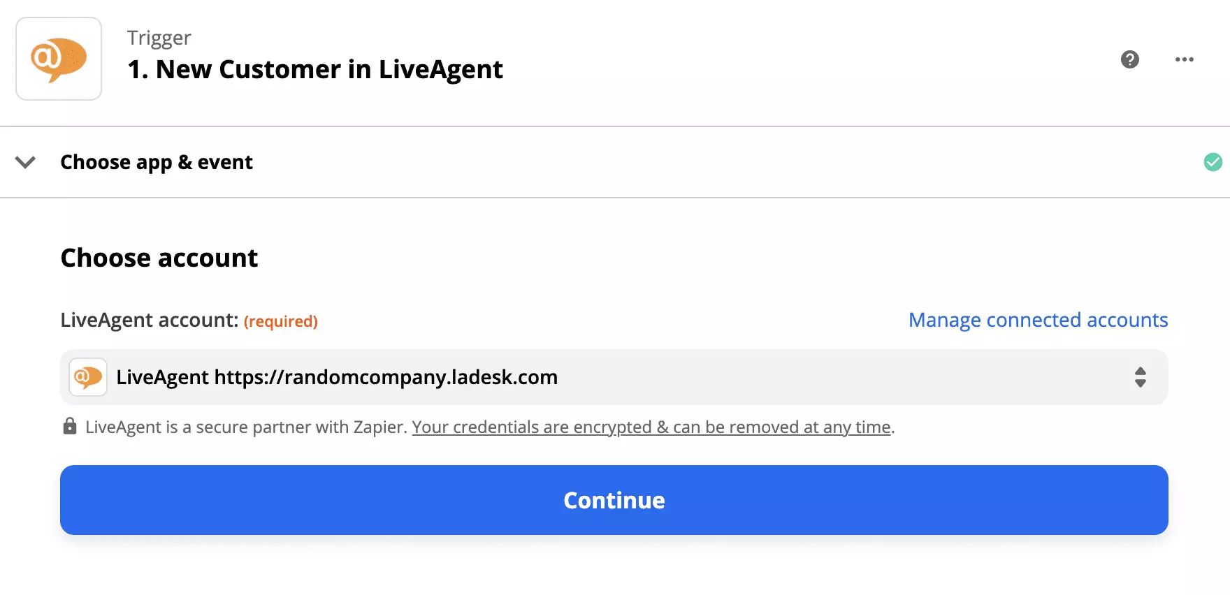 Configuration du déclencheur LiveAgent dans l'intégration Giphy sur Zapier