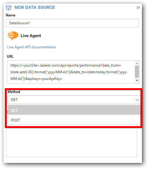 Sélection de la méthode REST API Bold BI