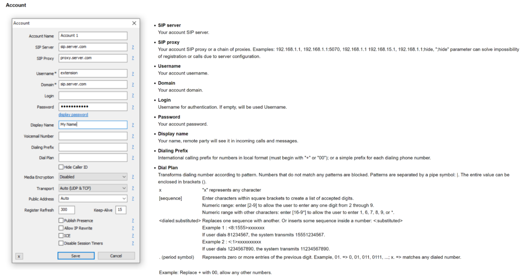 MicroSIP ajouter un nouveau compte