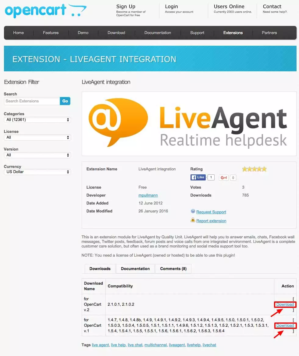 OpenCart LiveAgent integration - Download extension