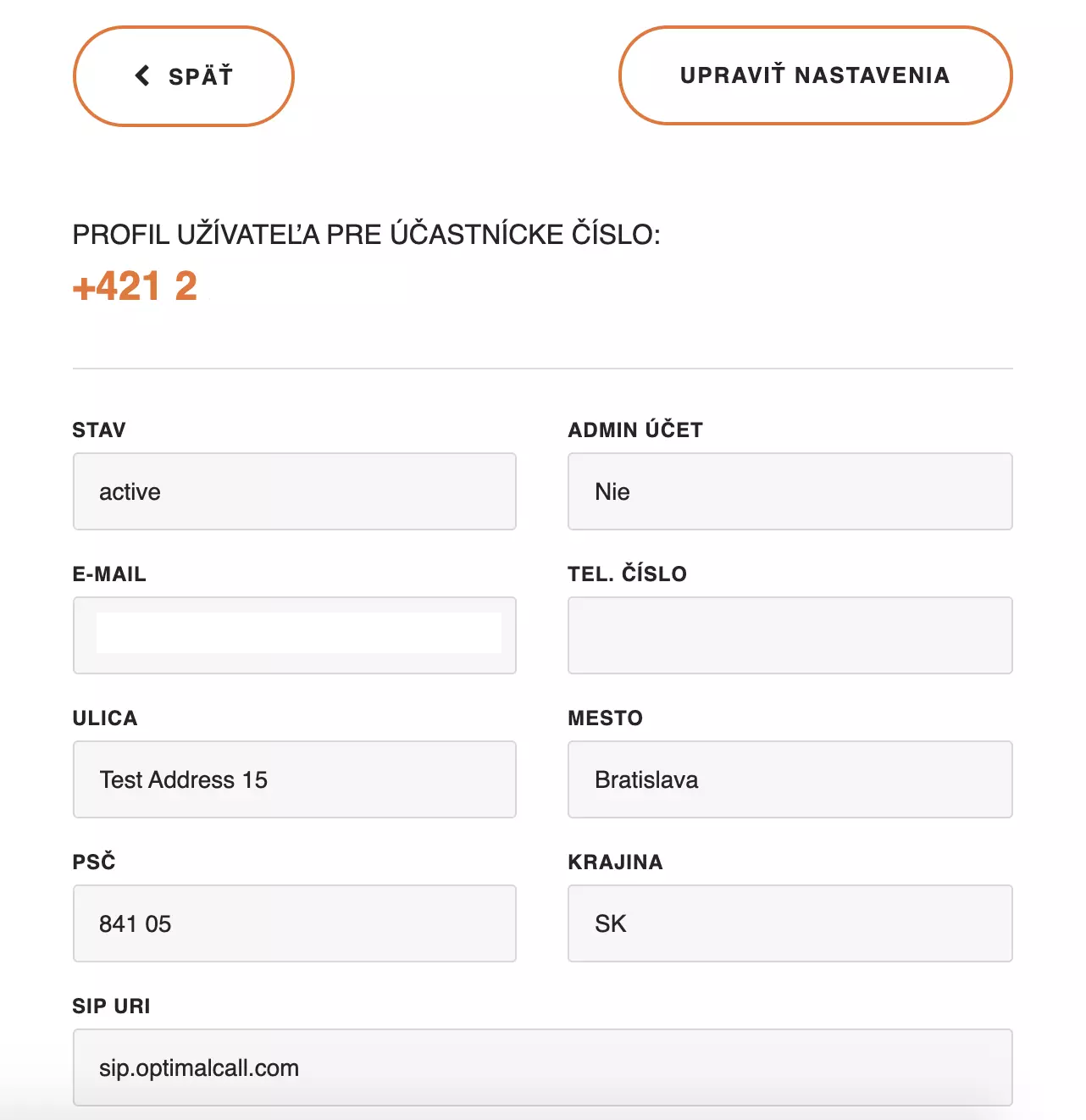 Informations de profil Optimal Call