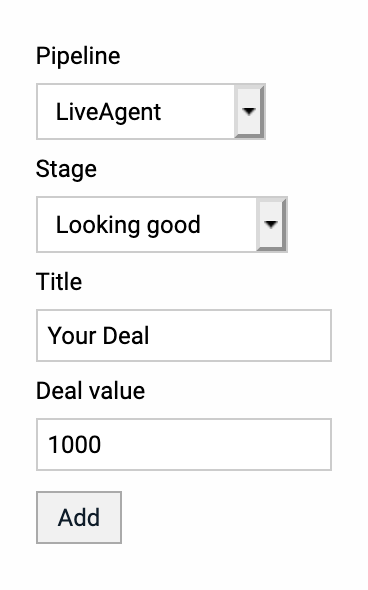 Creating a new deal in LiveAgent PipeDrive integration