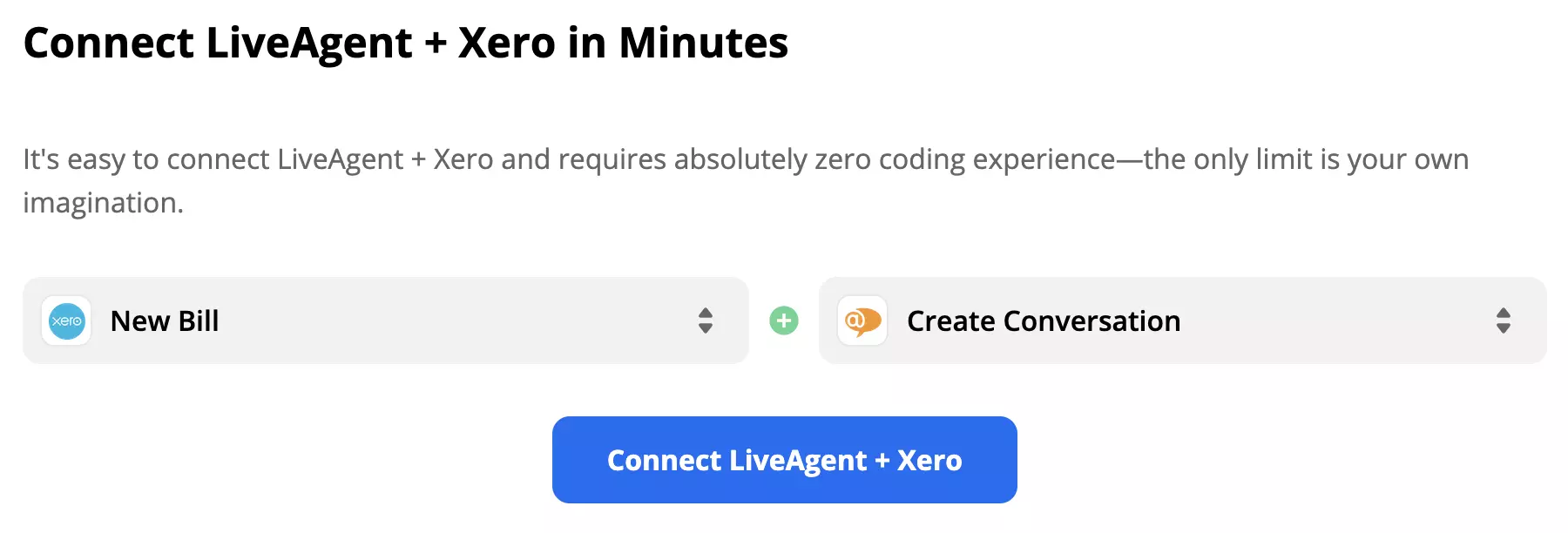 Déclencheur de nouvelle facture et action de création de conversation dans l'intégration LiveAgent et Xero