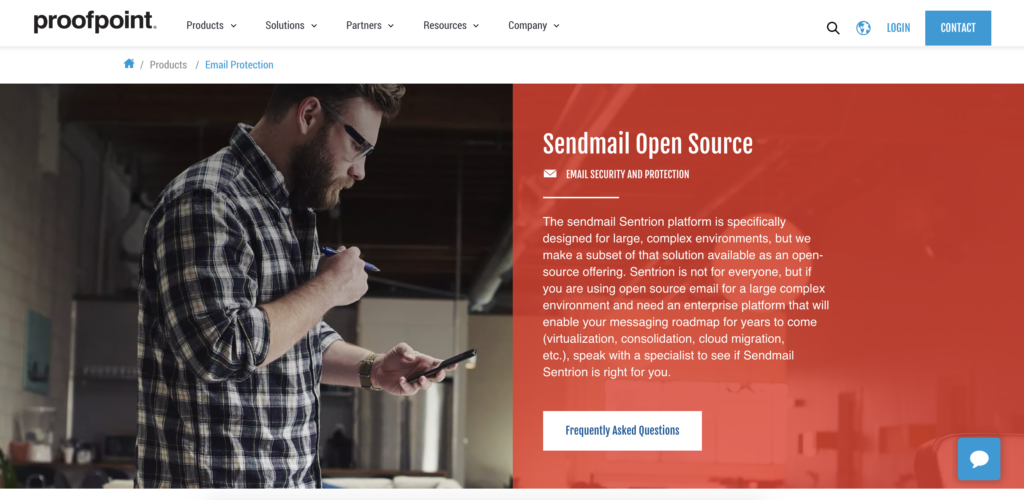 Page d'accueil de Sendmail avec option de téléchargement et informations