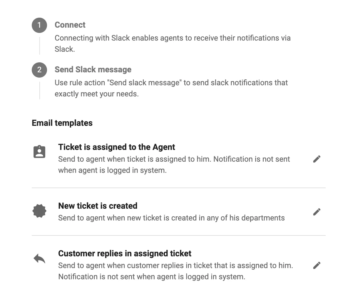 Options d'intégration Slack dans LiveAgent