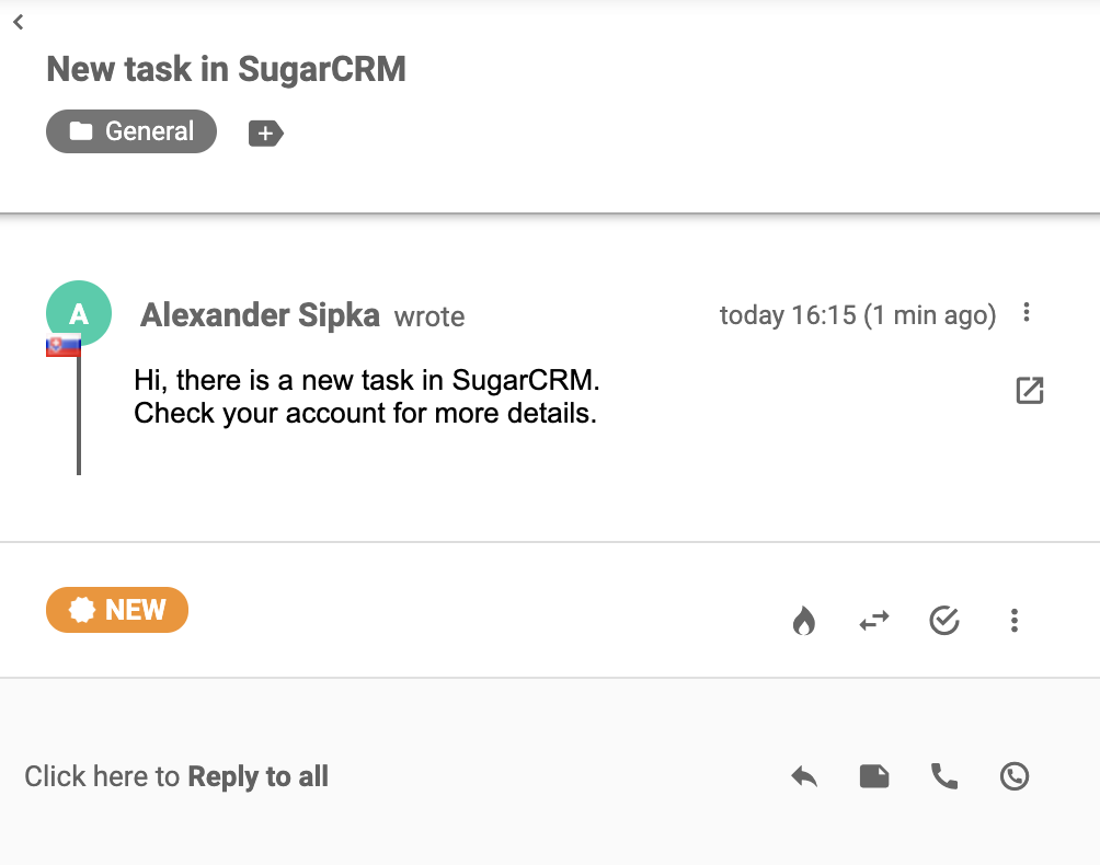 Un ticket arrivé dans LiveAgent après une intégration réussie avec SugarCRM
