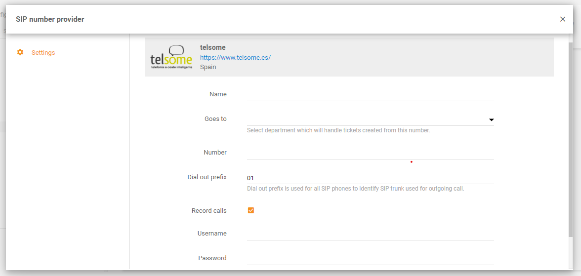 Intégration Telsome dans LiveAgent
