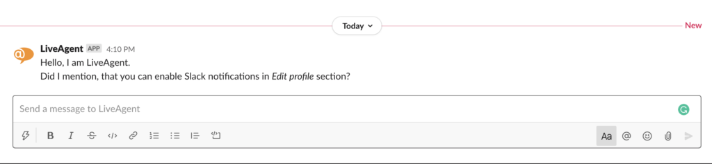 Une notification Slack concernant une nouvelle étiquette Urgent dans LiveAgent