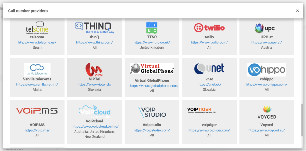 VoIPcloud dans la liste des fournisseurs VoIP