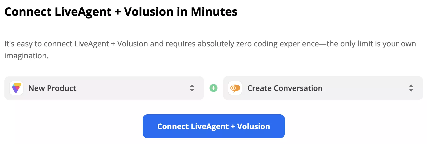 Déclencheur Volusion Nouveau produit et action LiveAgent Créer une conversation sélectionnés dans Zapier